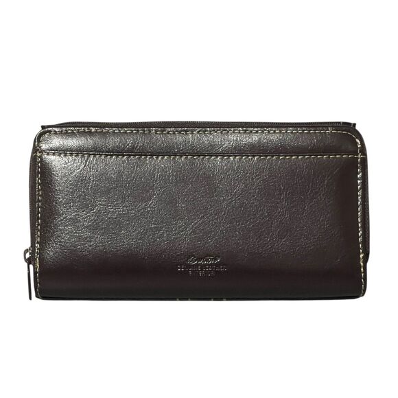 Buxton Bifold Wallet Brown Leather White Stitch Detail Credit Card New In Box - Picture 3 of 10